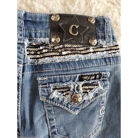 Miss C Women's Skinny Jeans Size 24x30 Blue Mid Rise Flap Pockets Stretch Sequin - Picture 10 of 10